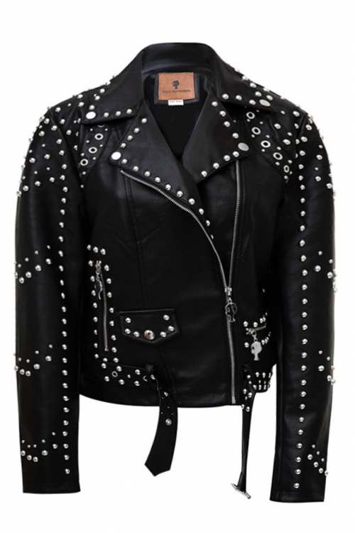Куртка - косуха "Райан" черная, эко-кожа, декорирована клёпками