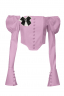 Блуза - топ - корсет "Бруно" розовая, рукава фонарики, брошь, с манжетами и пуговицами