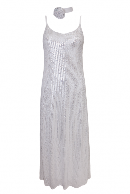 Платье -комбинация "Эйвон" белая, серебристые пайетки, макси