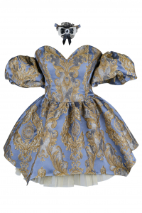 Платье &quot;Версаль&quot; сине - золотистое, атлас, вышивка, вензеля, мини