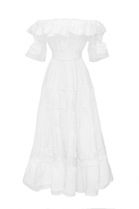 Платье &quot;Бэллэйр&quot; белое, хлопок, с воланами и кружевом, макси