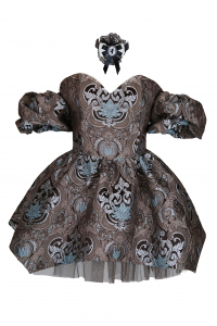 Платье &quot;Версаль&quot; шоколадно - бирюзовое, атлас, вышивка, вензеля, мини
