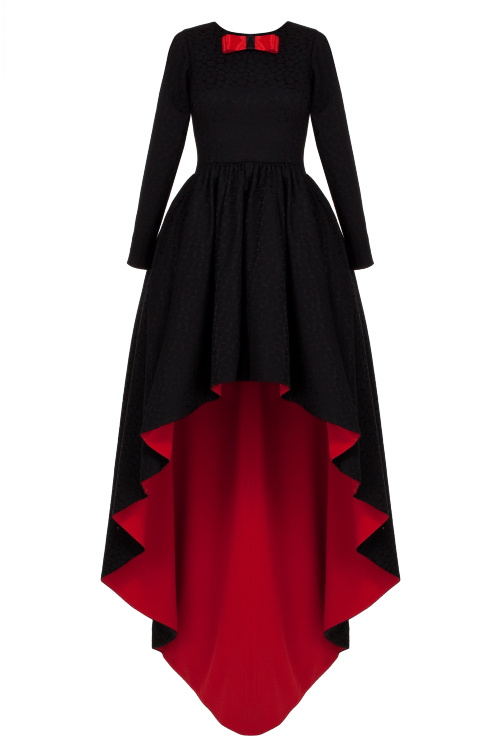 Платье "Бенита" черное с красным, макси
