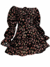 Платье "Венеция" черное, цветочный красный принт, с кружевом