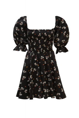 Платье "Эви" черное, цветочный принт, пошив верха "венгерка", мини