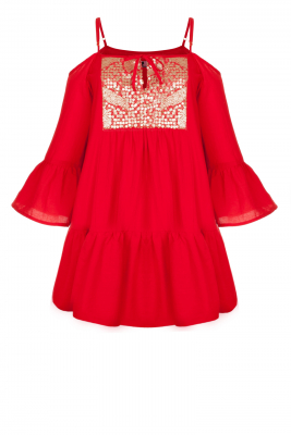 Платье "Дестени" красное, золотистая вставка, мини