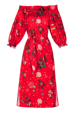 Платье "Эшли" красное, цветочный принт