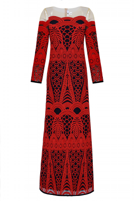 Платье "Миранда", красное кружево, макси