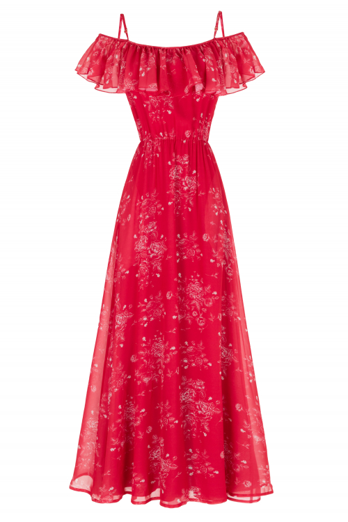 Платье "Виола" красное, молочный принт, макси