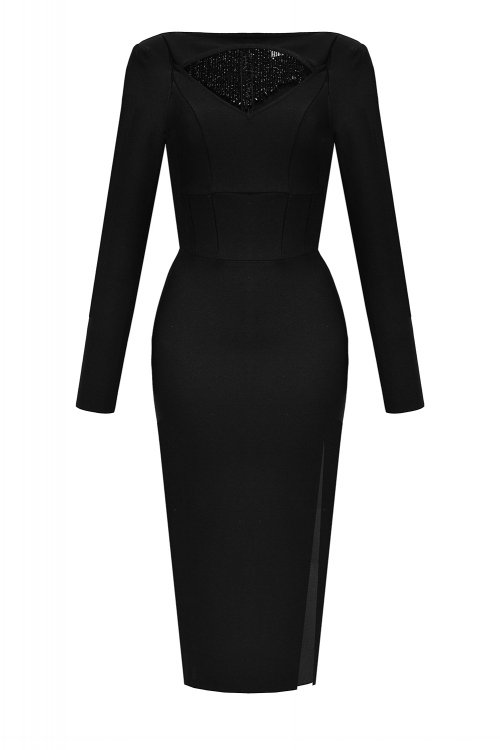 Платье "Мюриэль" черное, с бисером на декольте