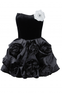 Платье-пачка &quot;Роузетт&quot;, мини, чёрное,бархат, атлас, с объёмными цветами