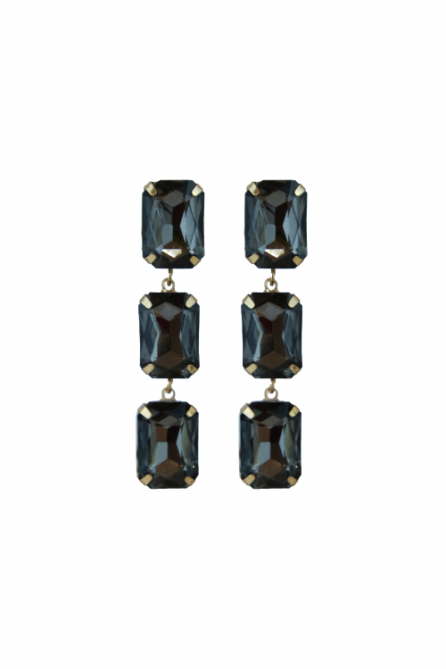 Серьги - подвески золотистые, 3 звена, с черными крупными камнями - стеклярусом