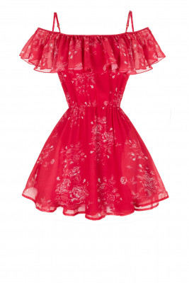Платье "Виола" красное, молочный принт, мини