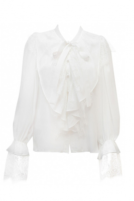 Блуза "Мэридит" белая, шифон, с воланами и кружевом, с бантом