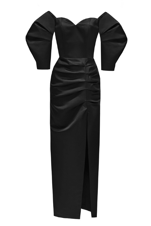 Платье "Эльзи" макси, черное, атлас