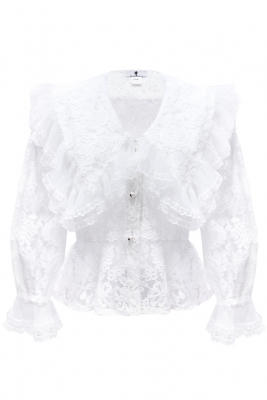 Блуза "Сейлор" белая, кружево, широкий воротник с воланами