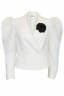 Пиджак - жакет "Даниэль" белый / молочный, укороченный, с брошью и декором из черного фатина и кружева