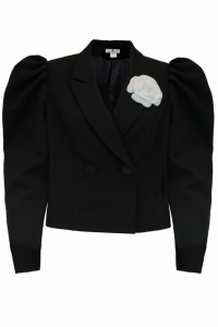 Пиджак - жакет &quot;Даниэль&quot; черный, укороченный, с брошью и декором из белого фатина и кружева