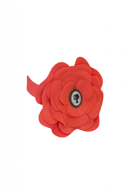 Брошь - чокер "Камелия" красная, с лого