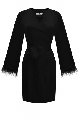 Платье-халат "Дилис" черный, с перьями