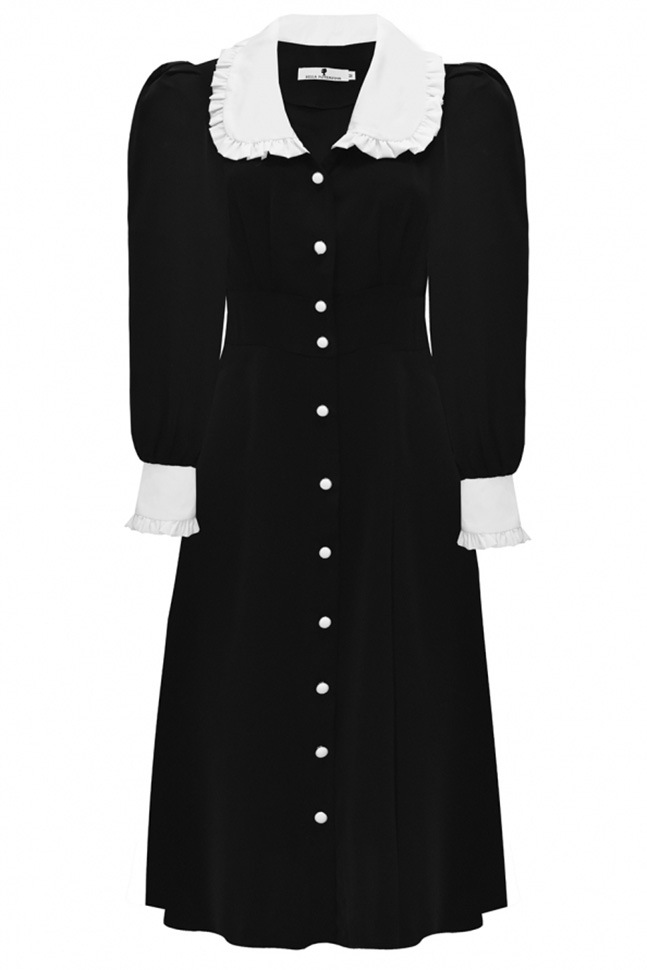 Платье со съемным воротником и манжетами в стиле Уэнсдэй в цвете: Черный