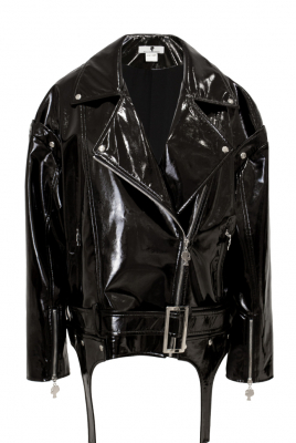 Куртка - косуха - жилет "Рассел" черная, эко-кожа ЛАК, имитация подтяжек