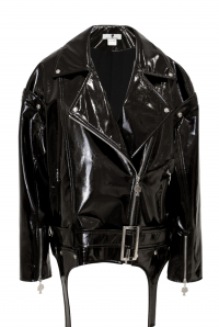 Куртка - косуха - жилет &quot;Рассел&quot; черная, эко-кожа ЛАК, имитация подтяжек