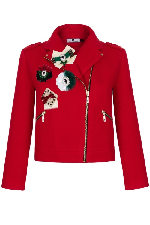 Куртка "Бритни" красная (сукно) с брошками