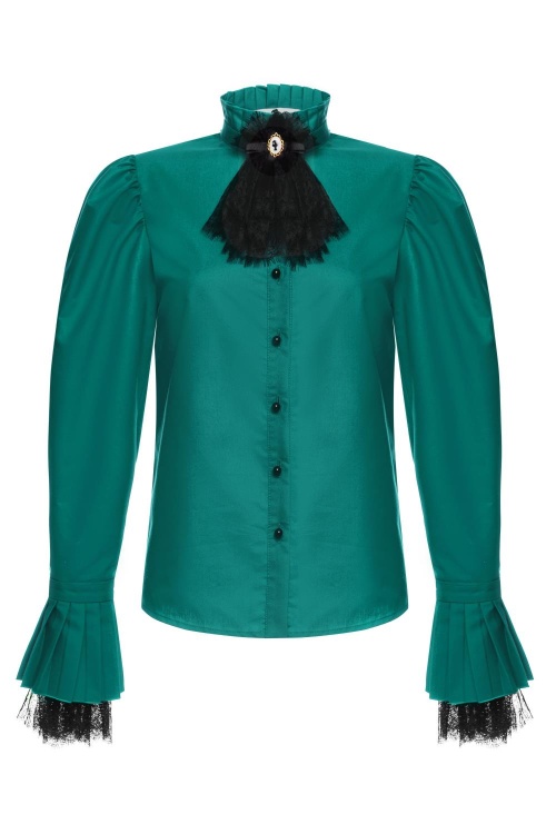 Блуза "Велор" зеленая, черное кружево