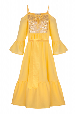 Платье "Дестени" миди, желтое, золотистая вставка