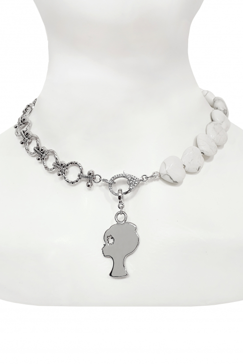 Чокер (колье) - браслет (трансформер) "Лого" из белого кахолонга, серебристое