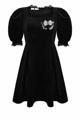 Платье "Винетта" черное, бархат с кружевом, мини