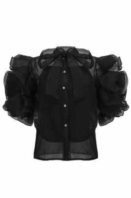 Блуза "Бэрри" черная, фатин, воланы на рукавах, с бантом