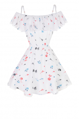 Платье "Виола" молочное, разноцветный принт, мини