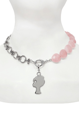 Чокер (колье) - браслет (трансформер) "Лого" из розового кварца, серебристое