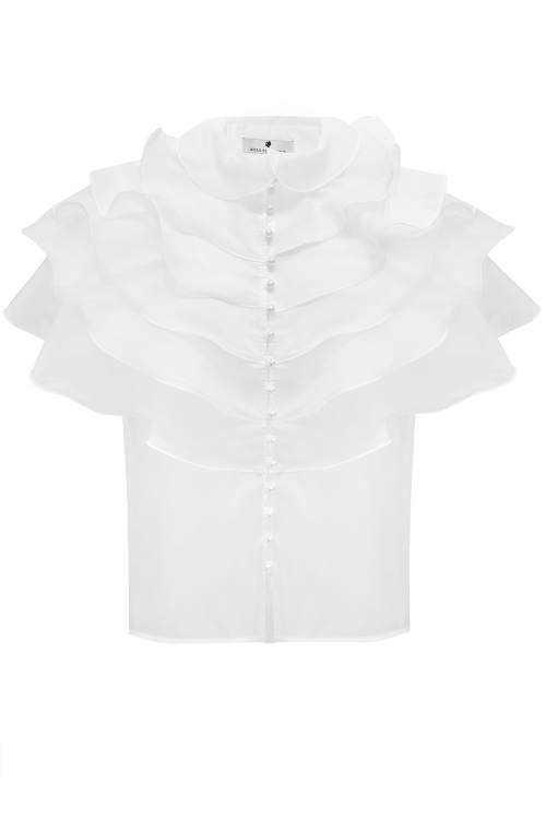 Блуза "Риэль" белая, органза, с воланами
