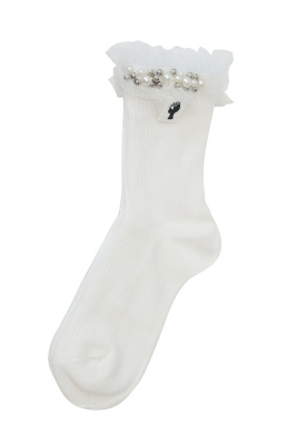 Носочки (носки) "Жемчуг" белые, с жемчугом и кружевом