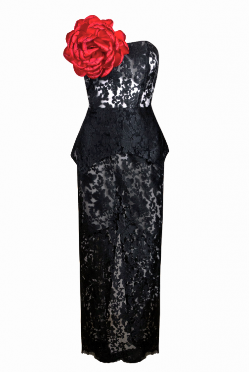 Платье "Делисия" черное, кружево, с корсетом и брошью