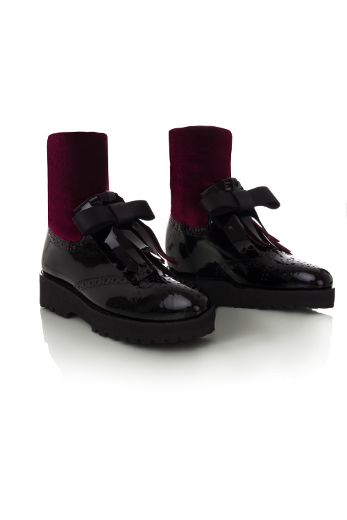 Ботинки - чулки лак черные с бордовым