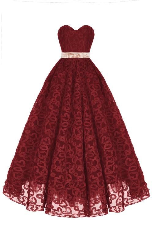Платье "Лоренза" бордовое кружево, сердечки, макси