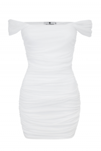 Платье "Леканто" мини, белое (молочное), с драпировкой 