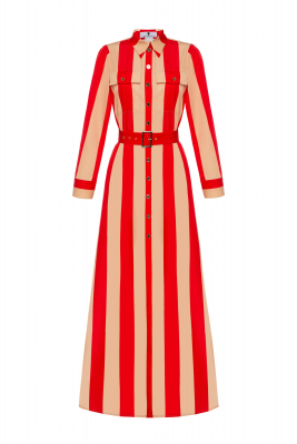 Платье "Бриджит" нюдовое - красное в полоску