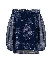 Блуза "Элизабет" синяя, молочный принт