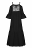 Платье "Дестени" черное, серебристая вставка, макси