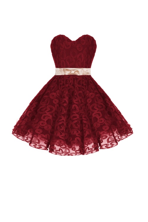 Платье "Лоренза" бордовое кружево, сердечки, мини