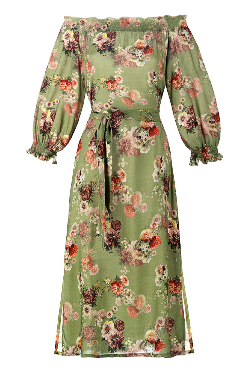 Платье "Эшли" оливковое, цветочный принт