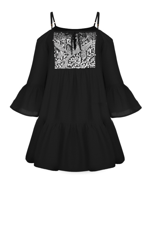 Платье "Дестени" черное, серебристая вставка, мини
