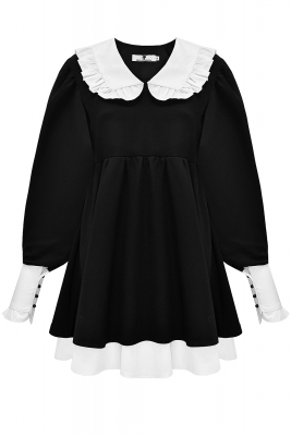 Платье "Эстьена" черное, белый воротник, манжеты и подол, мини