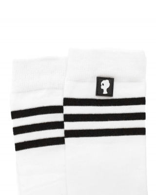 Носочки (носки) "ЛОГО" белые, с полосками, лого бархат