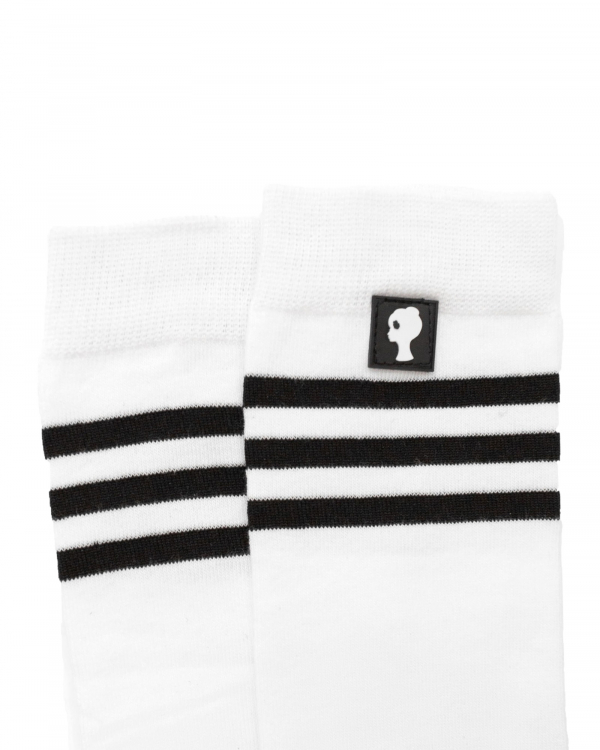 Носки "ЛОГО" белые, с полосками, лого бархат
